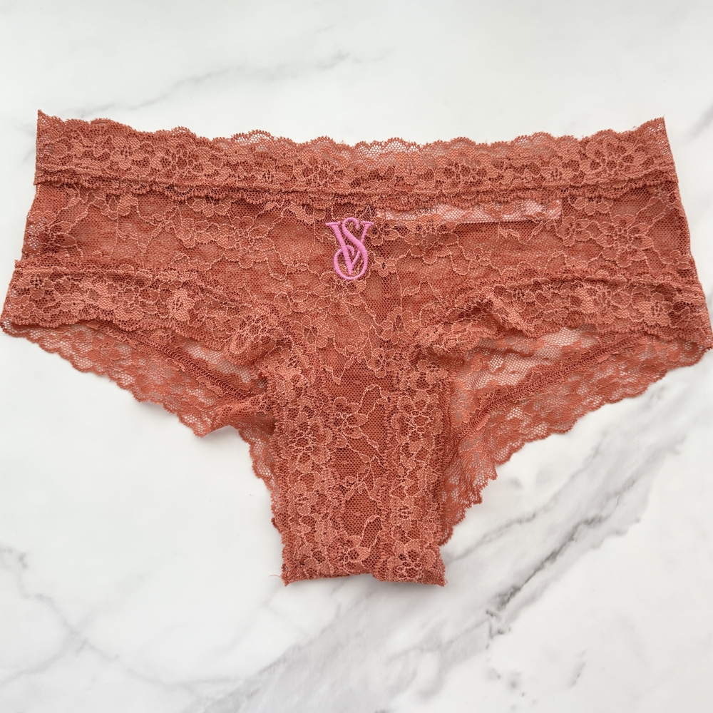 NWT VICTORIA'S SECRET THE LACIE POSEY LACE CHEEKY PANTY IN GINGERBREAD SIZE S/M